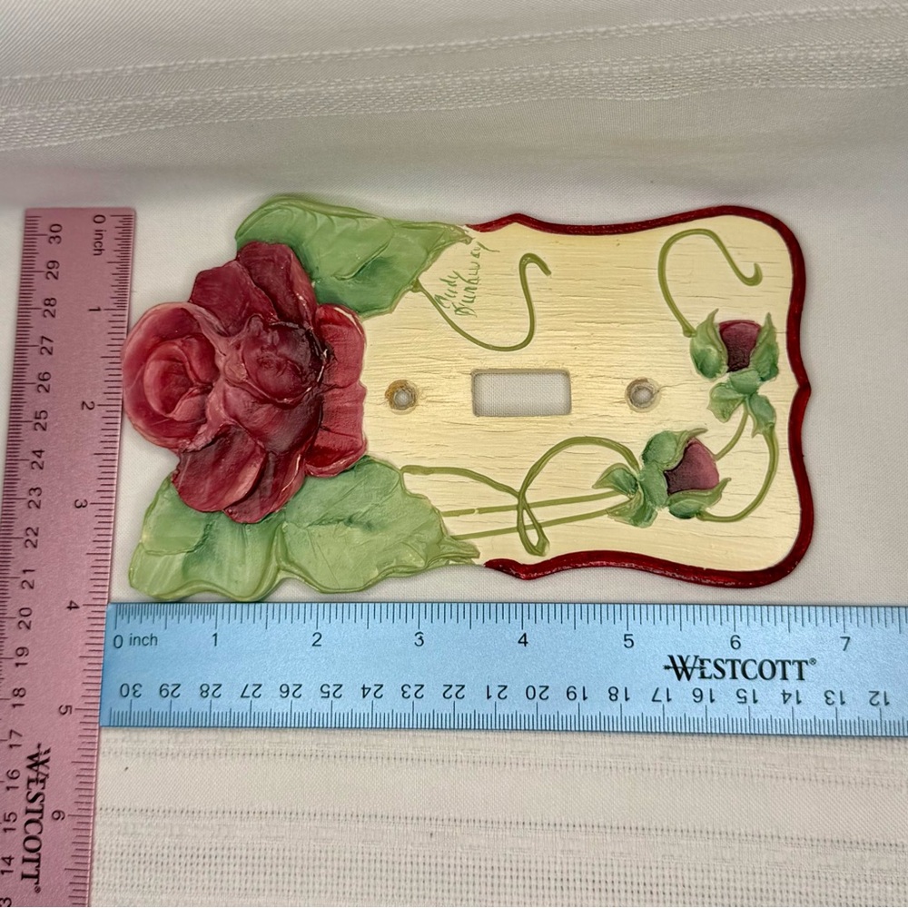 Judy Buswell 3D Rose Floral Light Switch Covers Pink- Burgundy Cottage Decor Set - Picture 6 of 6